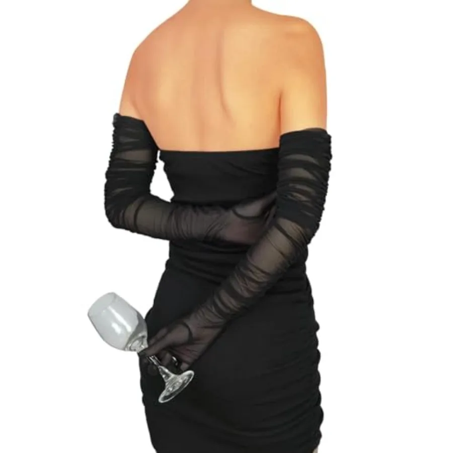 Women's Sexy Sheer Gloves Mesh Tulle Super Long Gloves Opera Christmas Costume Party Dance Glove