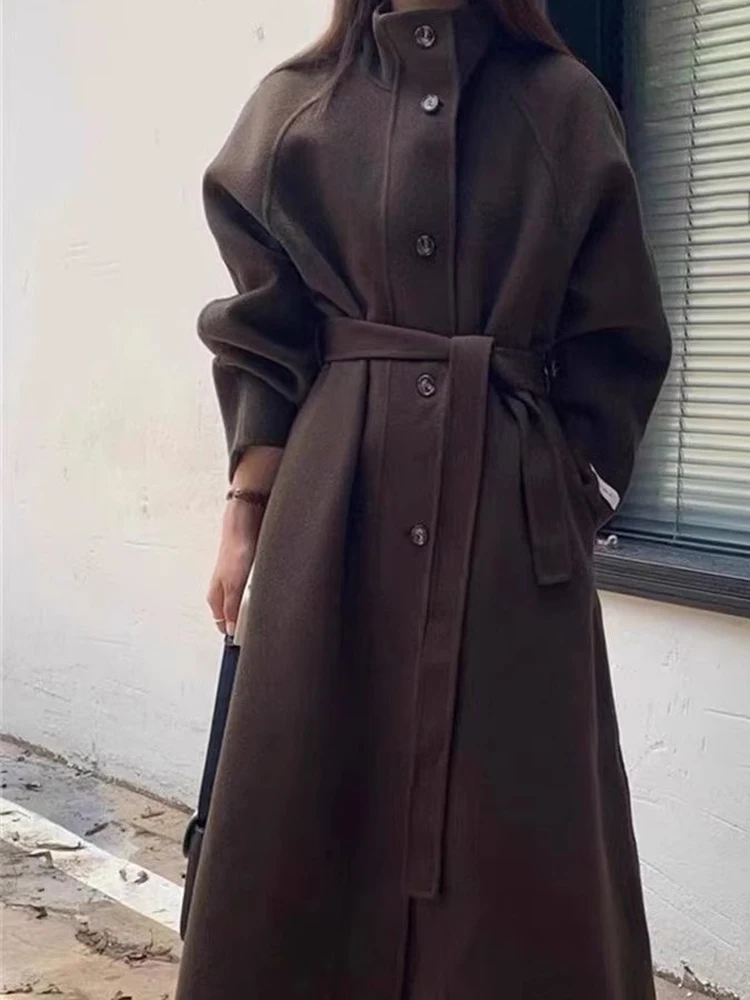 LANMREM cappotto di lana caldo spesso per le donne maniche grandi cappotto di lana a doppia faccia stile lungo allentato 2024 inverno nuovo 2 da8158