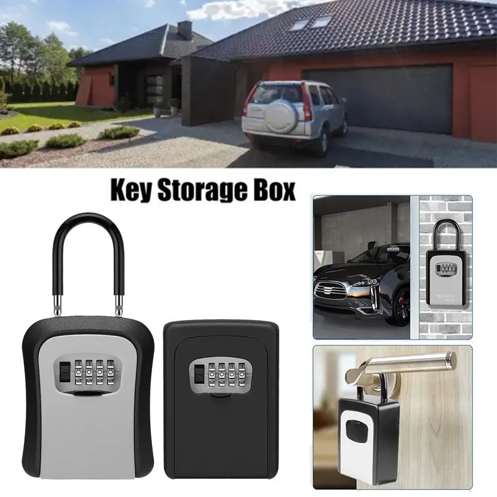 Wall Mounted Key Lock Box Key Safe Box Weatherproof 4 Digit Combination Key Storage Security Lock Box Password Key Box