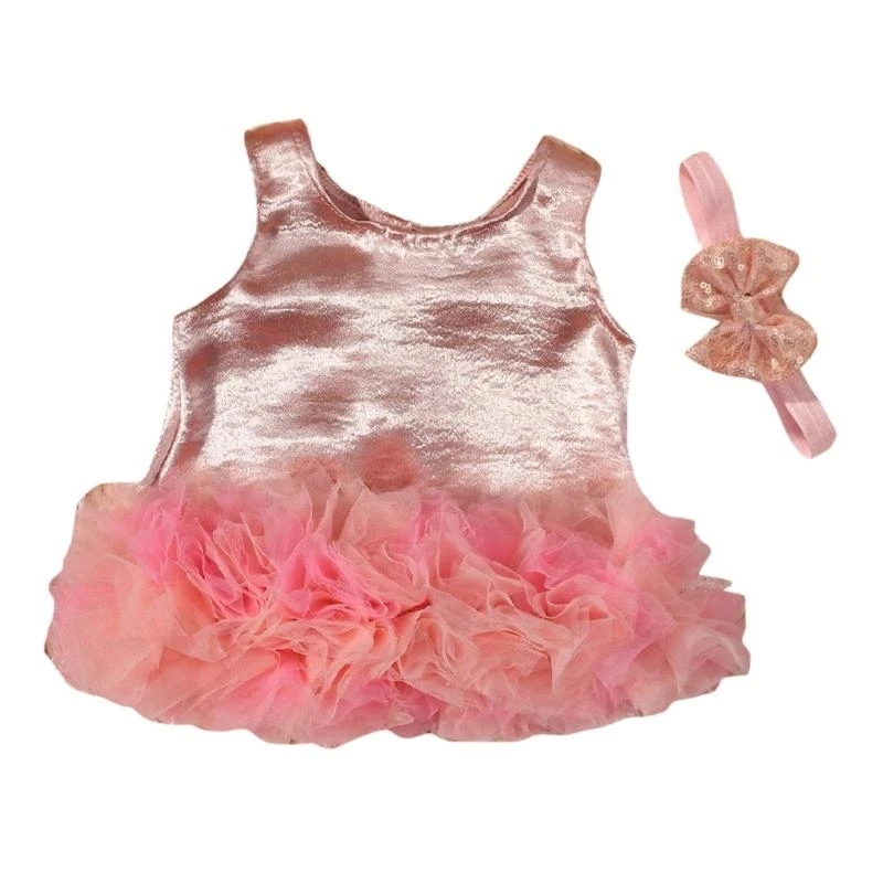 CORB 1 Set Baby Tulle Dress & Headdress Props Photoshoots Dress Sleeveless with Bowknot Headband for Birthday Celebrations