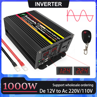 1500W 10000W Peak Pure Sine Wave Inverter 12V 24V 48V 60V to 220V Remote Control LED Lights Aluminum Housing 8 Protections for S