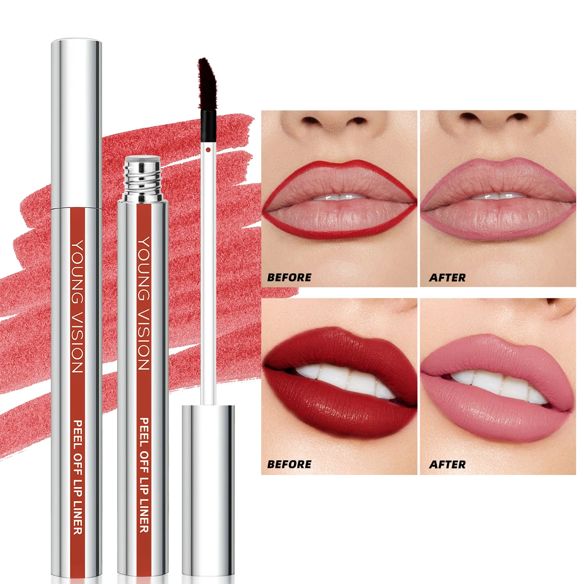 YOUNG VISION Brilho labial descascado de 3 cores, cor reveladora, laca labial à prova d'água de longa duração, brilho labial fosco