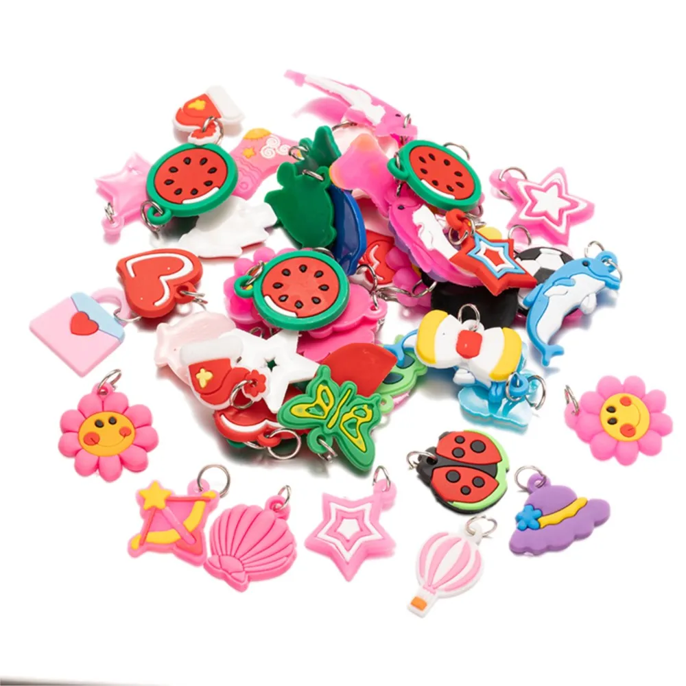 10/30/50Pcs Colorful Animal Flower Loom Rubber Band Bracelet Pendants DIY Keychain Connectors Handmade Jewelry Making Supplies