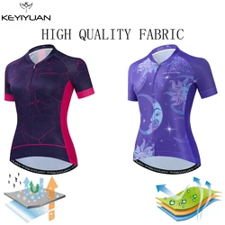 KEYIYUAN Women Cycling Jersey Short Sleeve Bicycle Clothes Mountain Bike Shirts Road MTB Clothing Tops Camisa Ciclismo Feminina