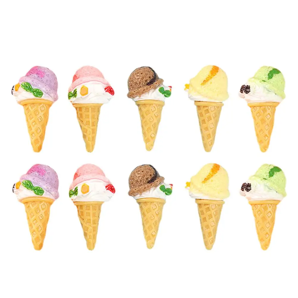 10 Pcs Simulation Ice Cream Realistic Resin Cone Prop Decorative Dessert Model Toy Display Accessories Bright Color