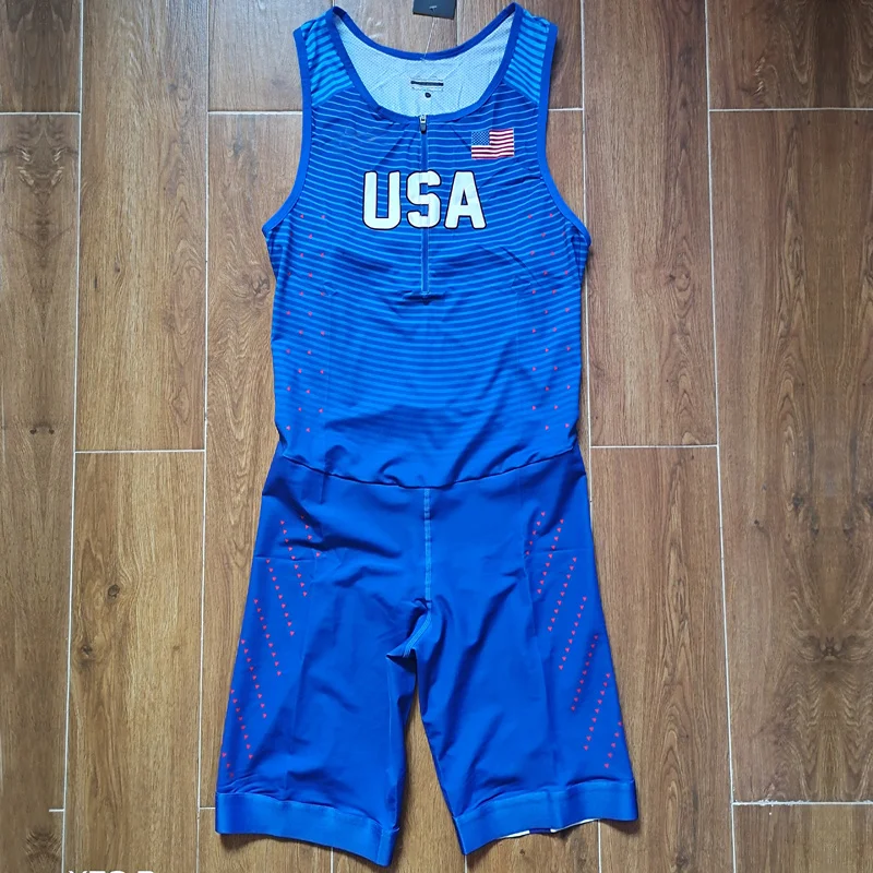 

Custom USA Sleeveless Tights Man Track & Field Fast Running One Piece Suit Leotard 4*100 Fast Speed Running Outfit Customizable