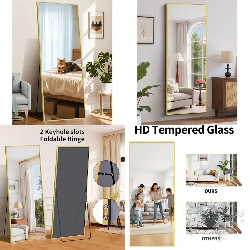 Grande espelho de chão com moldura de alumínio para visualização completa em decoração de casa