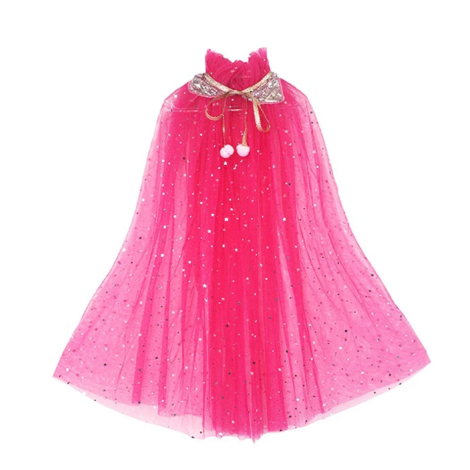Girl Princess Party Accessories Cloak Elsa Costume Cape Rapunzel Aurora Sequins Tulle Halloween Mantle image 3