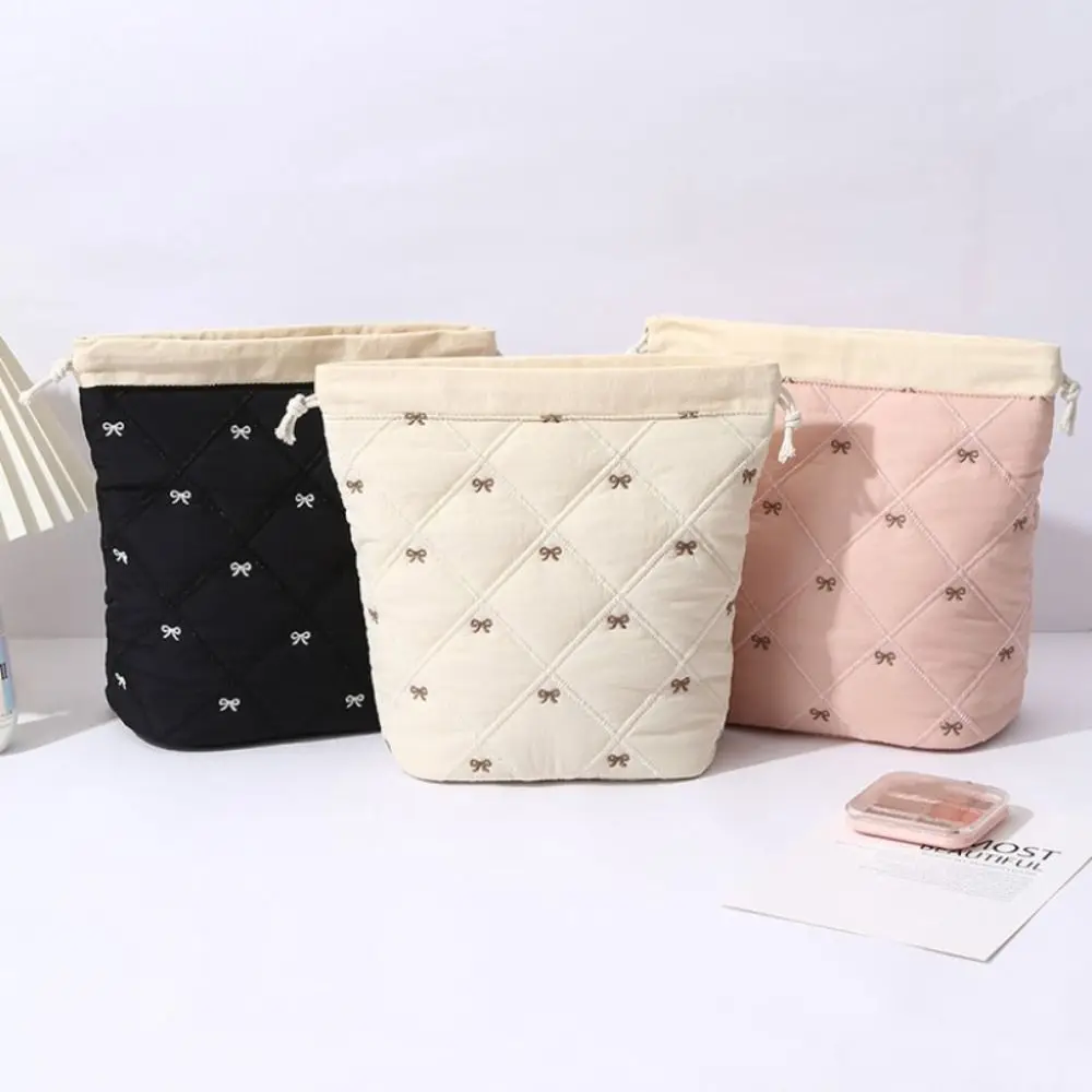 

Portable Large-Capacity Makeup Bag Bowknot Printed Drawstring Cosmetic Organizer Soft Fabric Cosmetic Bag Travel
