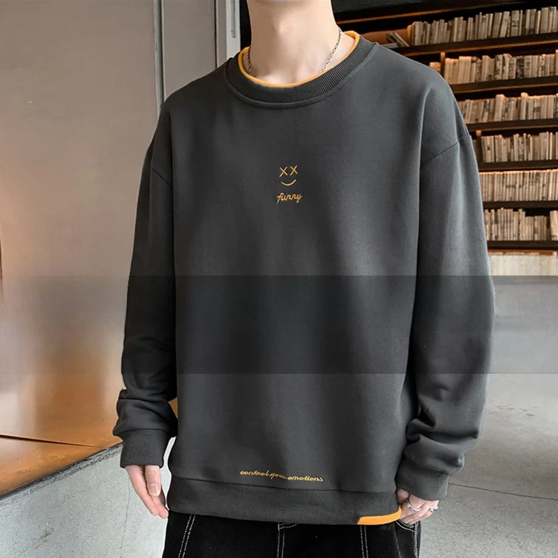 

Мужская толстовка свободного кроя с круглым вырезом и длинными рукавами, больших размеров, удобная, дышащая, для весны и осени, верхняя одежда