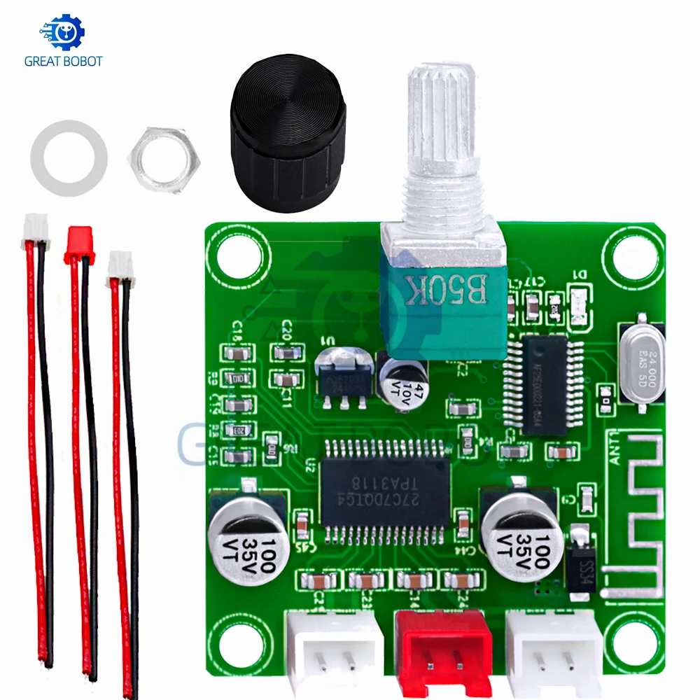 XH-A414 DC12-24V 5.0 – cyfrowa płytka wzmacniacza Bluetooth, 50 W + 50 W, z wbudowanym układem wzmacniacza TPA3118D2, 50K, podwójny potencjometr. — zdjęcie produktu 5