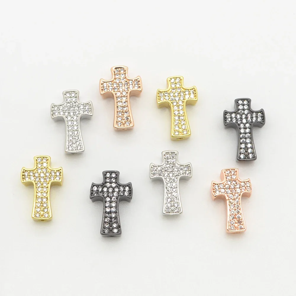 3 Pieces Cross Beads DIY Bracelet Necklace Chain Making Parts Copper Pave Inlay Zircon Christian Jewelry Accessories Wholesale