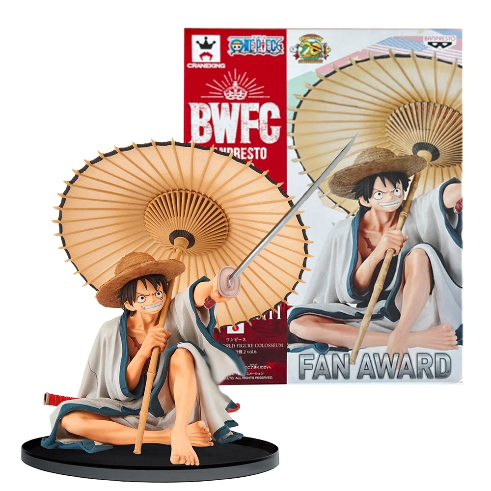 13CM Anime One Piece Monkey D. Luffy Wano Country Kimono Dress Up Umbrella Sitting Model Toy Gift Collection Action Fiugre PVC