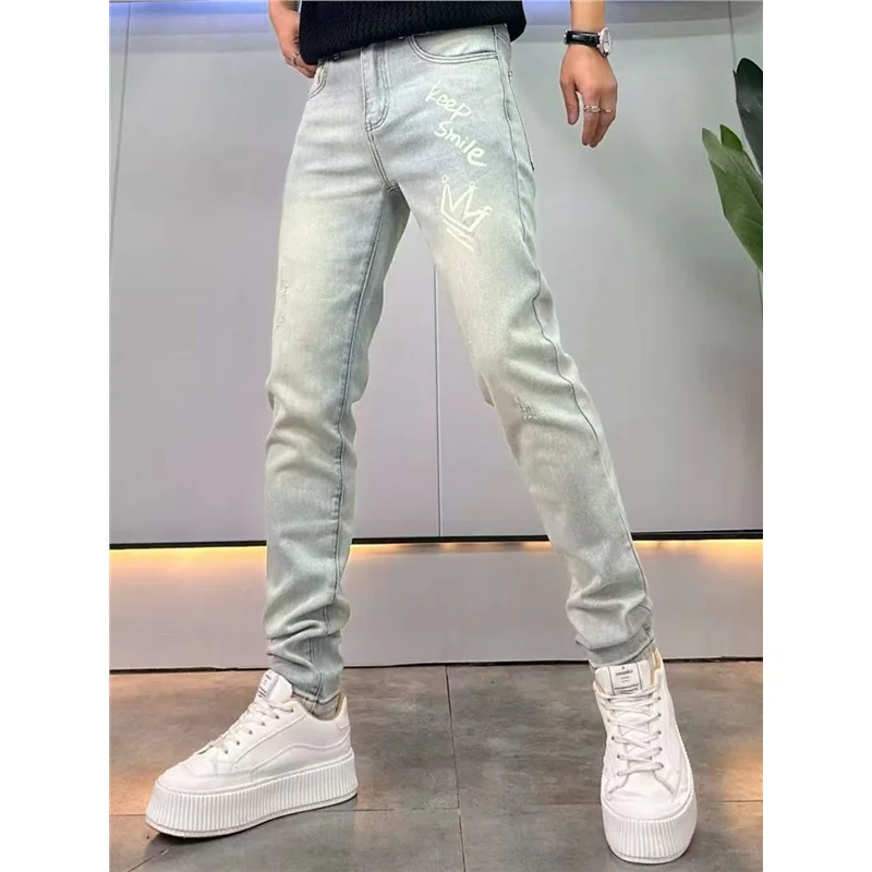 

Мужские джинсы Slim Fit с низкой талией, простой дизайн, молодежные длинные брюки, летние, новые, в корейском стиле, повседневные, износостойкие