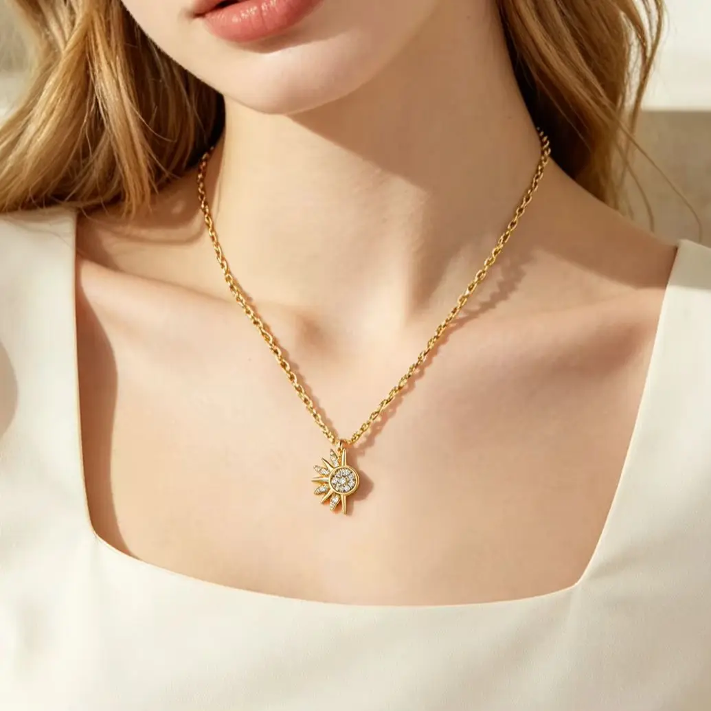 MHS.SUN Couple Sun And Moon Pendant Necklaces Fashion Cubic Zircon Gold Plated For Women Men Valentine's Day Jewelry Gift