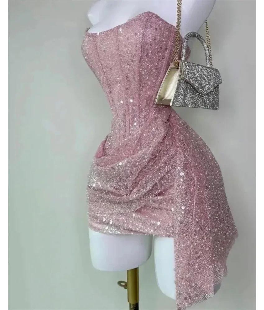 

Customized Exquisite Sequined Beading Pearls Straight Evening Dress Delicate Strapless Sleeveless فساتين سهرات