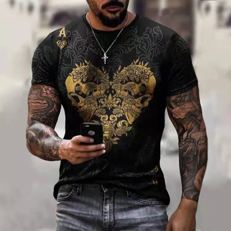 

New 3D Print Men Summer Short Sleeves Funny Poker Pattern Personality T-shirt Trend Casual Fashion Style Plus Size Uniform