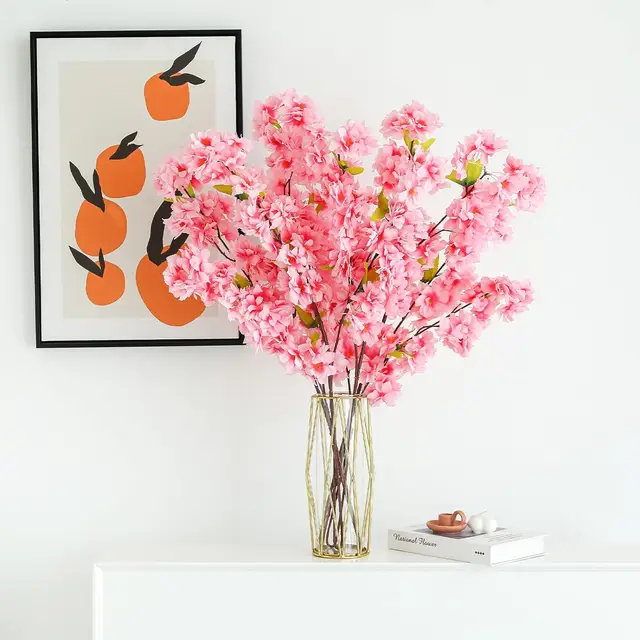 Sakura Artificial Flowers Bouquet for Garden Party Wedding Marriage Decoration Home Room Decor Fake Flowers Table Vase Ornament 2