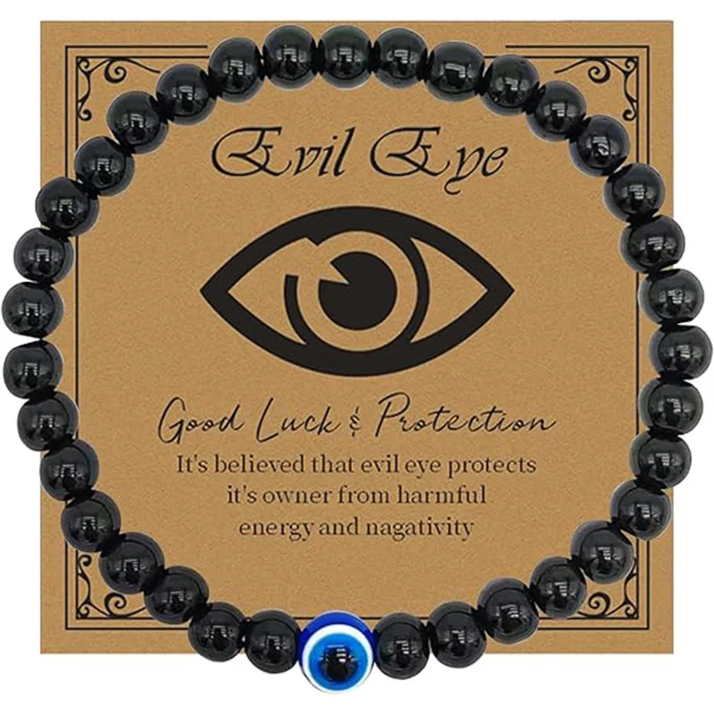 25 New Cross-Border Natural Stone Evil Eye Beaded Bracelet, Men's Gift Including Card 8mm Beaded Bracelet