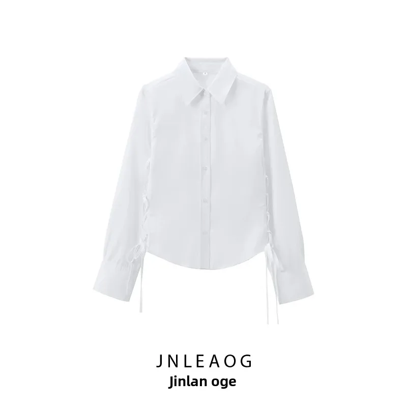 

JNLEAOG женский длинный све с белым воротником irt, осенний новый Sle Street Sle, полиэфирное волокно, обычная длина све для девочек