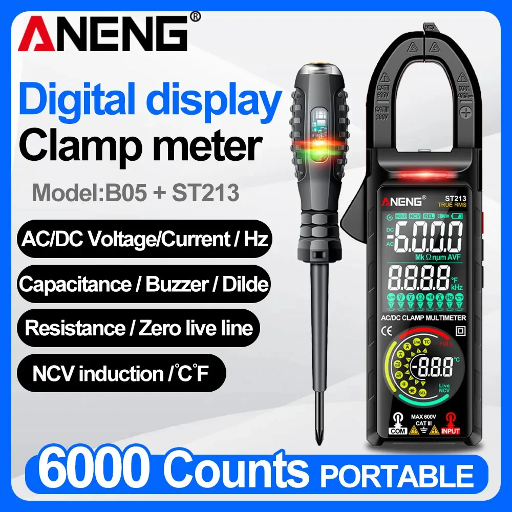 ANENG Clamp Meter Multimeter ST213 DC/AC Current 400A Amp Color Dual Screen Voltage + B05 Word/cross Screwdrivers Tester Tools