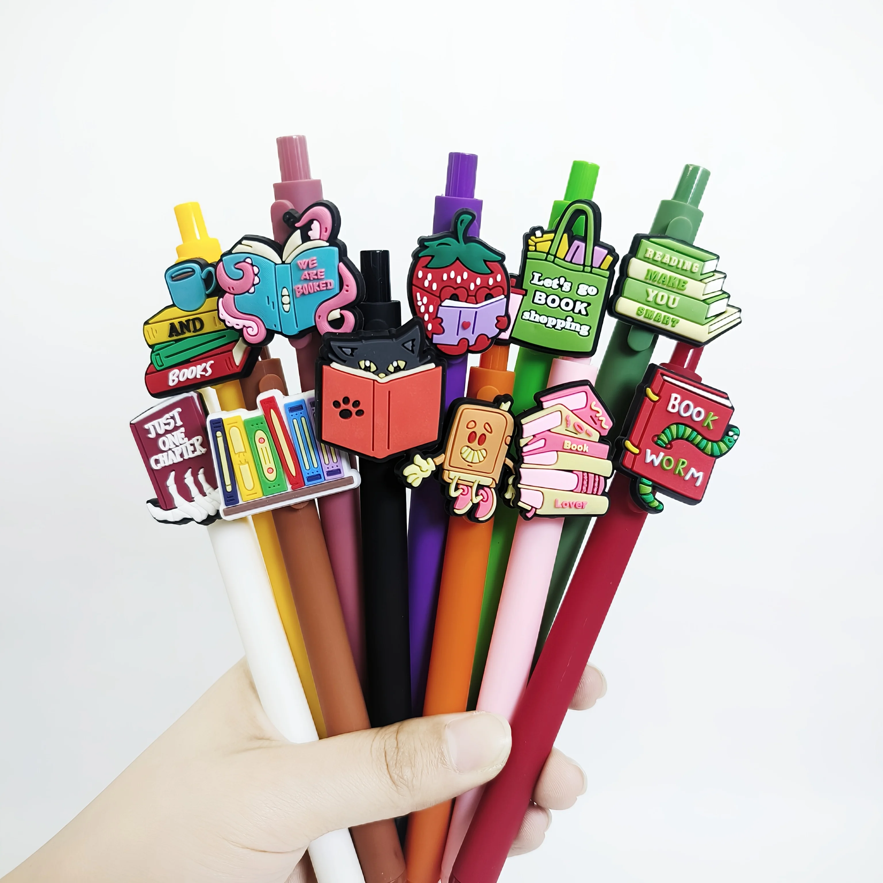 

10Pcs Bookworm Series Patch Pen PVC Soft Rubber Patch Ball Pen Student Back to School Writing Gift Pen