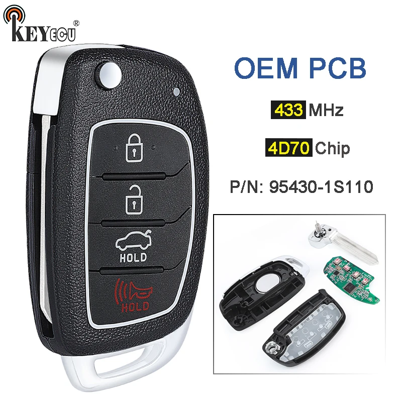 

KEYECU P/N: 95430-1S110 433MHz 4D60 Chip Original PCB Flip Remote Key & Shell HYN14R Blade for Hyundai HB20 2016 2017 2018 2019