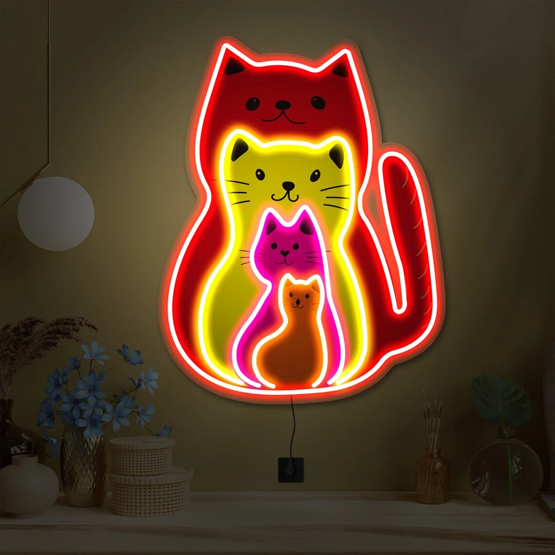 

Cat Neon Sign,Colorful Cats Sign,Animal Neon Sign,Neon sign for Room,Cat Wall Decor,Cat Lover Gift