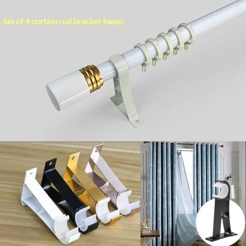 Double Curtain Rod Bracket 4Pcs Heavy Duty Metal Set Universal Window Curtain Pole Holder Base for Home Interior Decor