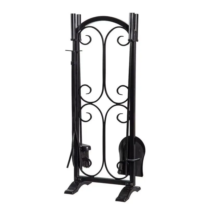 5-Piece 30-inch hand-forged wrought iron fireplace tool set with bracket, shovel, shovel, brush, firewood holder, suitable