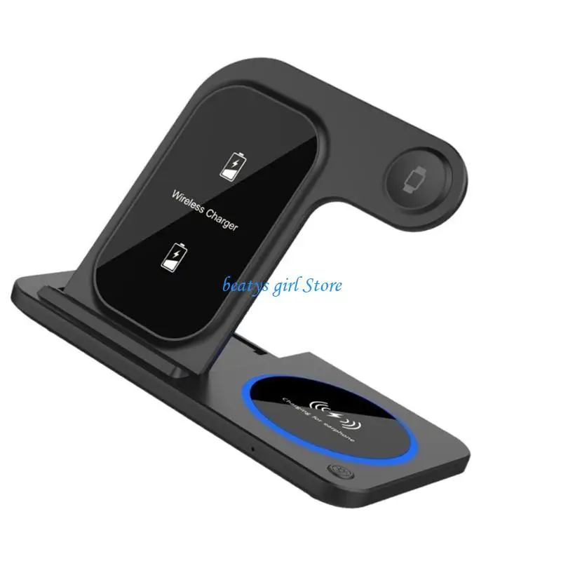 C7AB Thin Aluminum 3 in 1 Charging Station Fast Wireless Charging with Overheating Defense for Phone Watch & Earbud Use