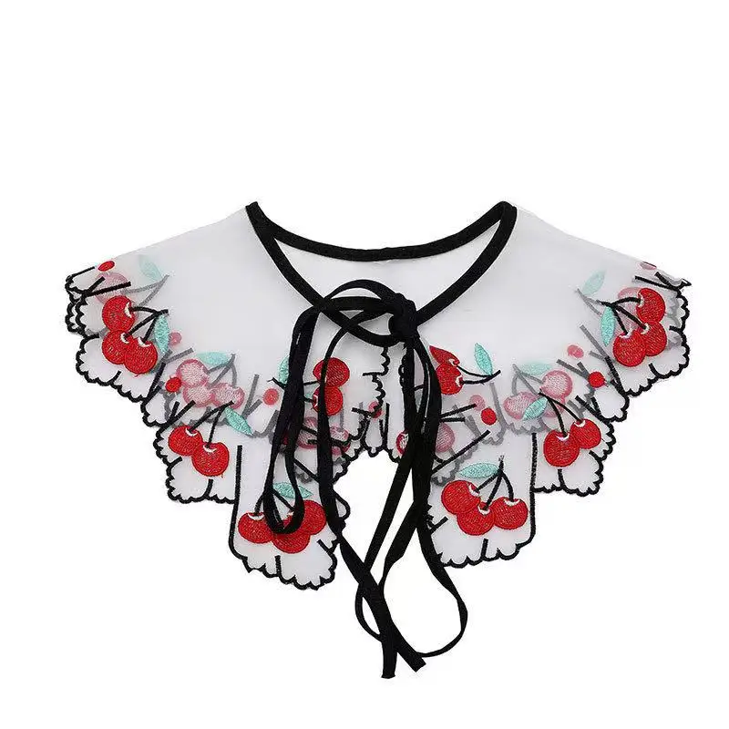 Women Detachable Lace Fake Collar Blouse Cloud Shoulder Doll Collar Embroidered Bow False Collar Clothes Shirt Accessories