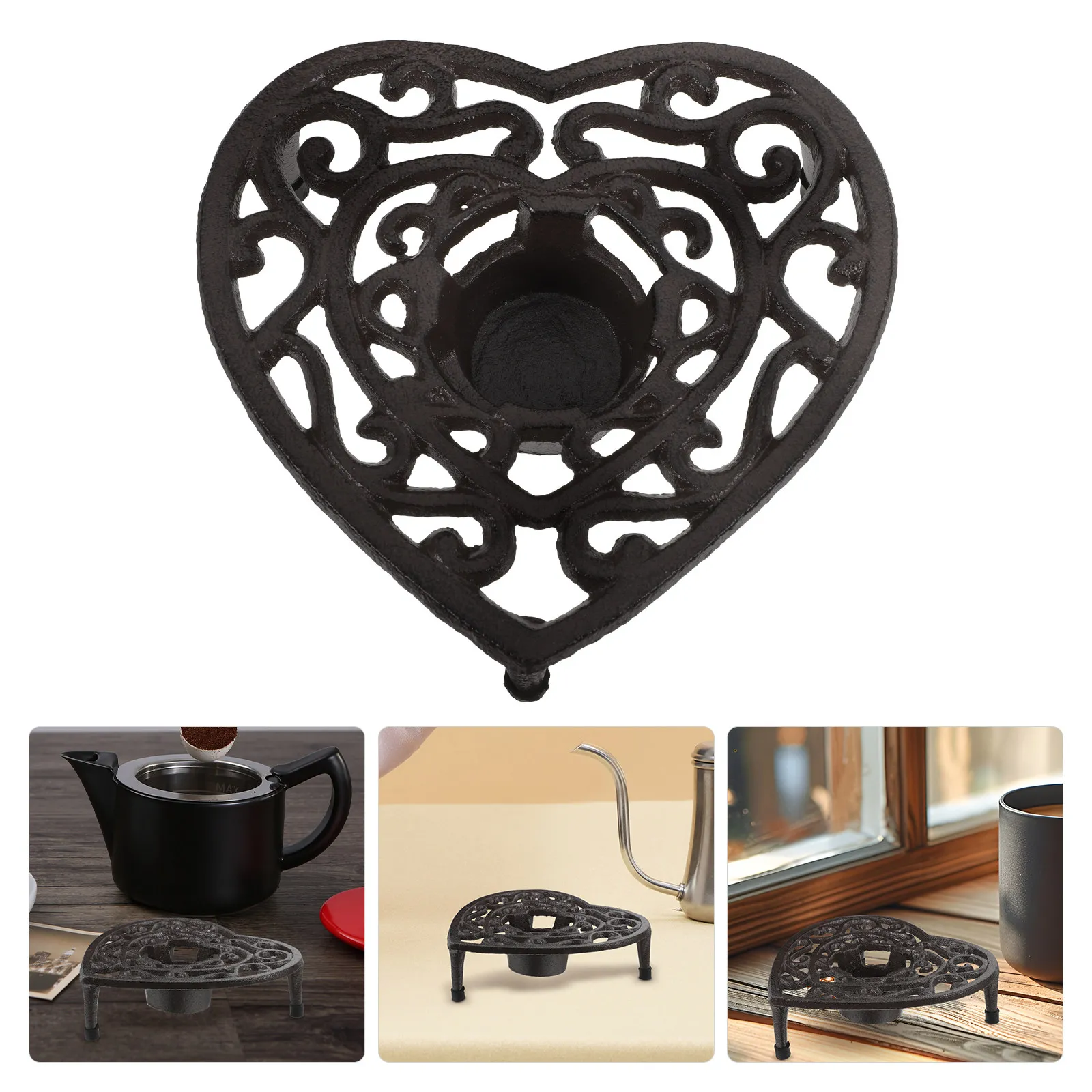 Elegant Cast Iron Teapot Warmer Tripod Heat Diffuser for Tea Coffee Kettle Rustic Vintage Style Decorative Holder Kitchen