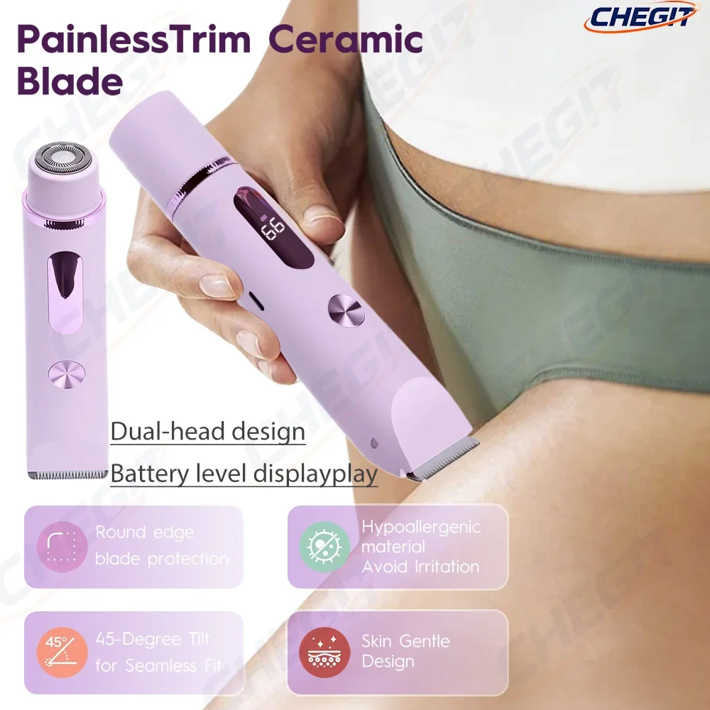 

Upgraded Electric Razors Women Double Head Shaver for Pubic Hair Trimmer Digital display IPX7 Waterproof Wet&Dry Bikini Shaver