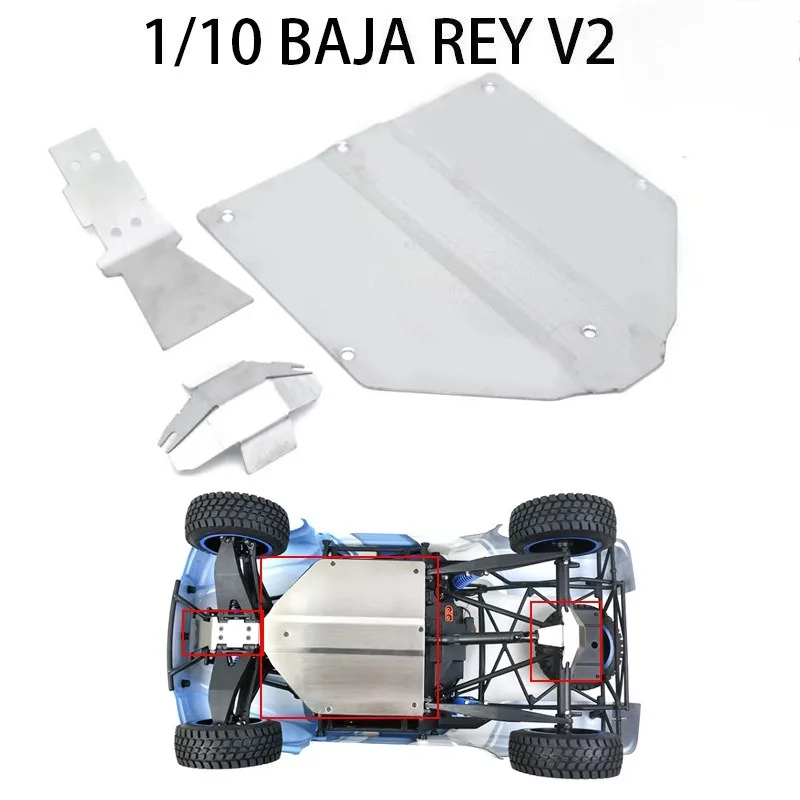 LOSI 1/10 Baja Rey V2 RC 자동차 액세서리 용 1 세트 스테인레스 스틸 충돌 방지 플레이트 가드 섀시 갑옷