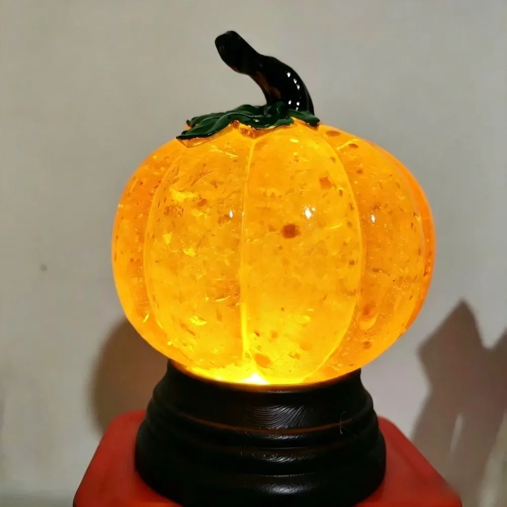 Resin Glitter Pumpkin Table Lamp Retro Warm Light Halloween Night Light Vintage Battery-Operated