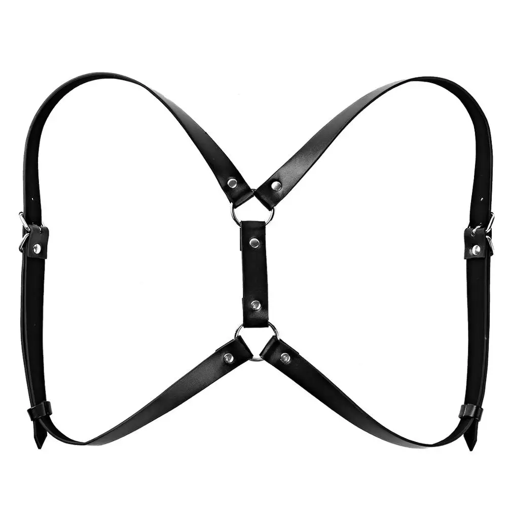 Gay Rave Harness Mens PU Leather Double Shoulder Buckles Sexual Body Chest Harness Belt For Adult Sex Cosplay Halloween Party