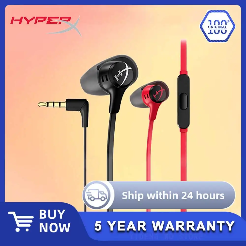 HyperX Cloud Earbuds II Controladores de 14 mm, cuatro almohadillas para los oídos, estuche de transporte rígido, perfil bajo 90 ° Enchufe, enchufe de 3,5 mm Micropho incorporado