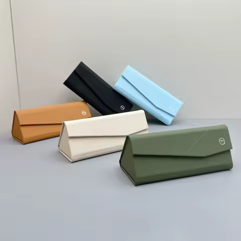 Portable Retro Foldable Glasses Case Minimalist Leather Sunglasses Storage Box Triangle Reading Glasses Protective Cover