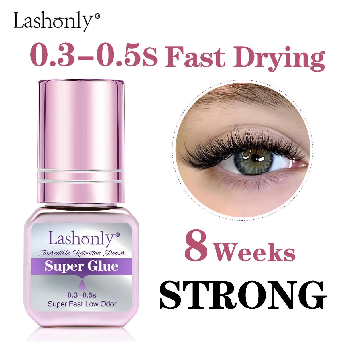 Lashonly-Colle à séchage rapide pour les cils, imperméable, longue durée, sans odeur, outil d'extension de cils, vente en gros, 0.3s-0.5s