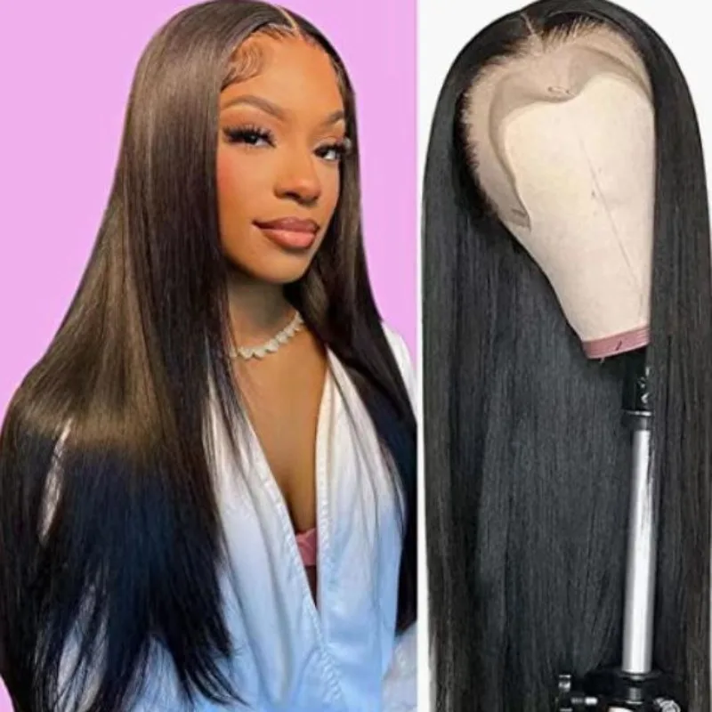 

Beauty Wig Long Straight Hair Front Lace Middle Parting Black Chemical Fiber High Temperature Silk Long Headpiece Daily Wear Wig