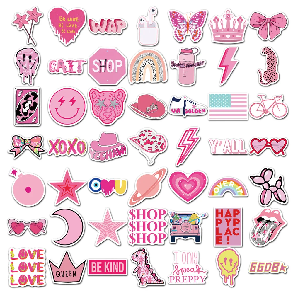 10/30/50Pcs Cartoon Pink Cute Waterproof Graffiti Sticker Aesthetic Decorative Luggage Laptop Cup Phone Guitar Scrapbook Sticker