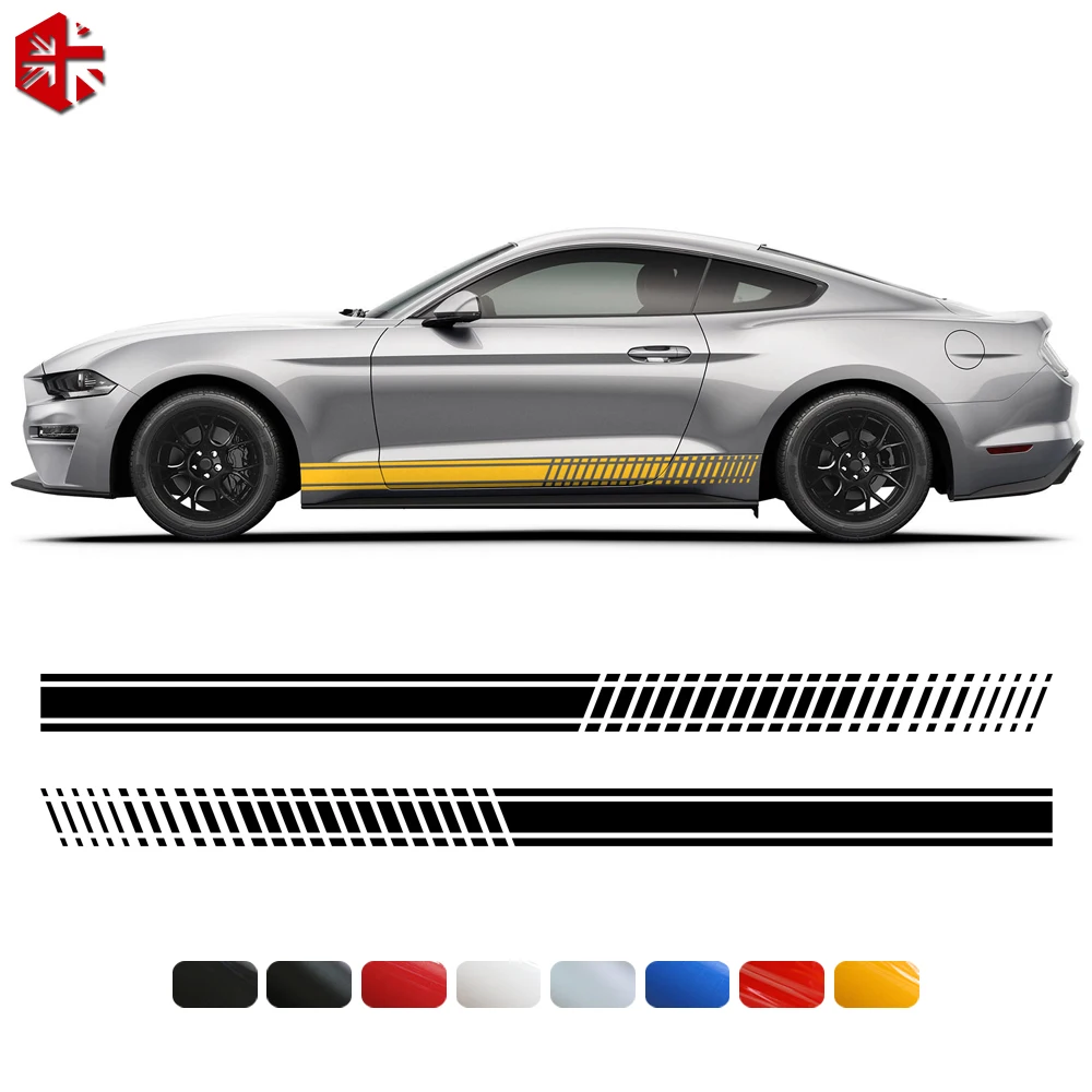 

2pcs Racing Sport Stripes Door Side Rocker Panel Skirt Decals Stickers for Ford Mustang S550 GT350 GT500 2015-2022 Accessories