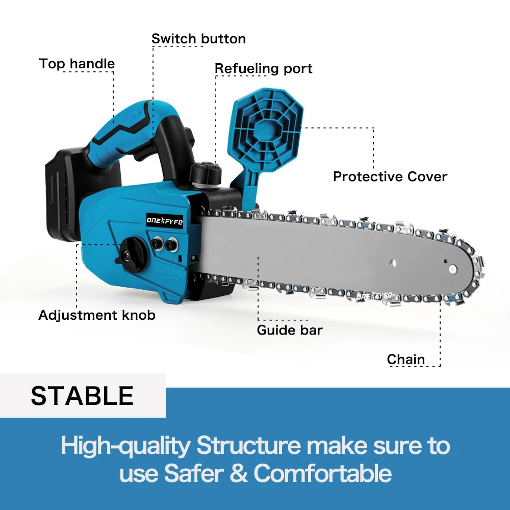 Brushless 12 Inch Lubricating Oil Chain Saw Cordless Electric Saw Chainsaw Power Tool for Makita 18V  Battery (NO Battery)