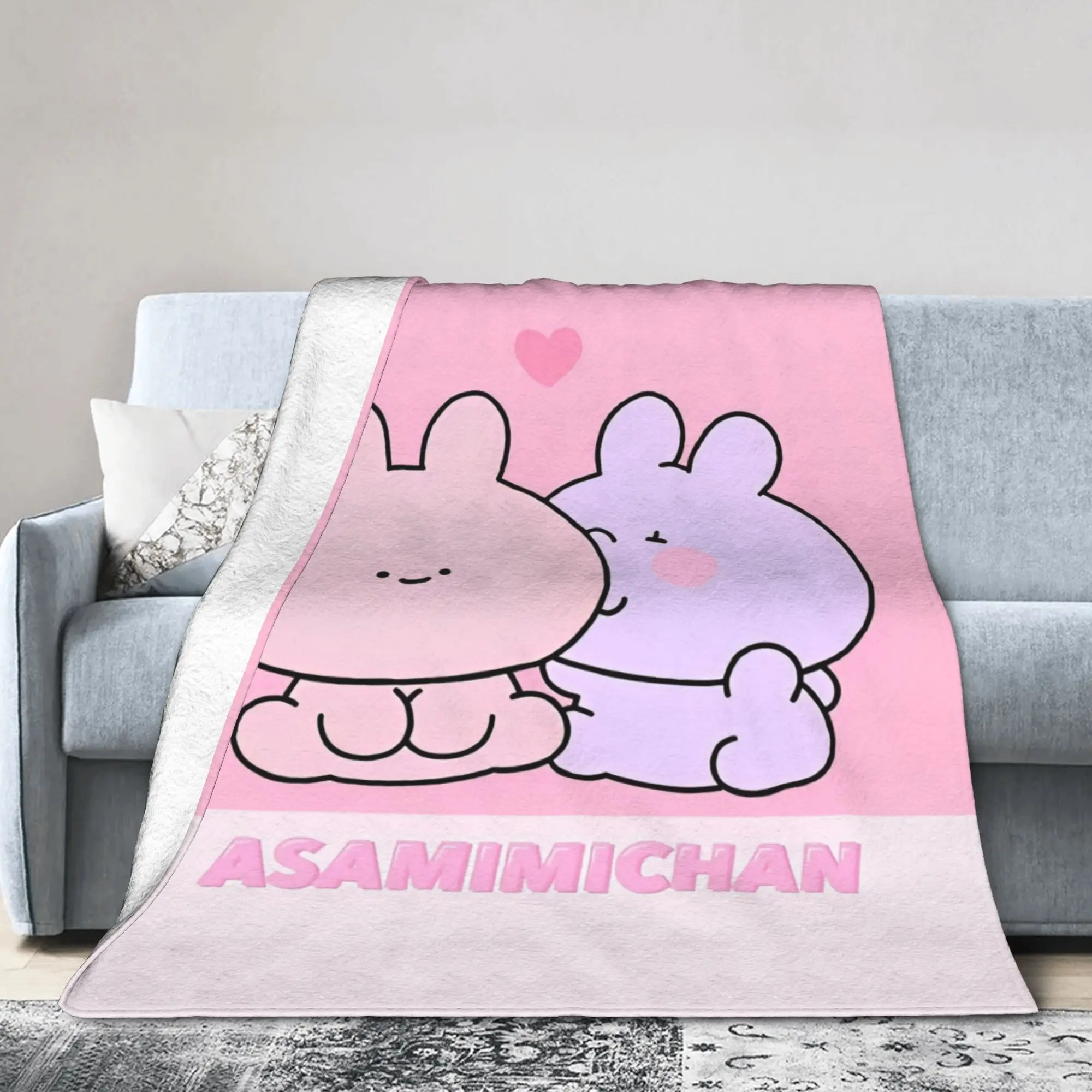 Asamimichaan Asleep Cartoon Blankets Kawaii Asamimi Fuzzy Novelty Warm Throw Blankets for Bed Sofa Textile Decor,