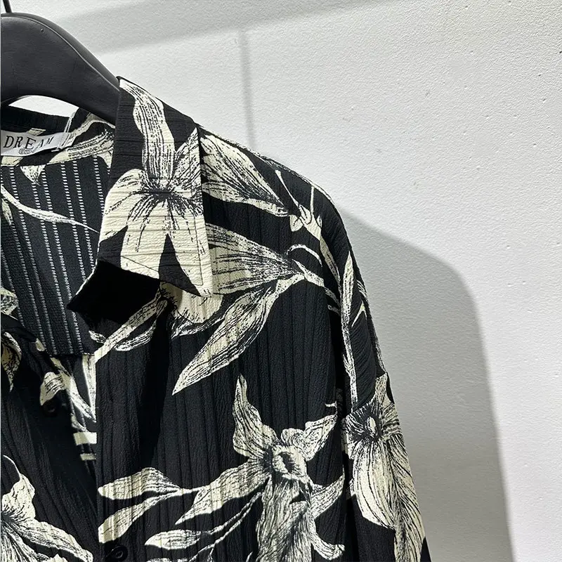 Designer Autumn Design Retro Printed Loose Long Sleeves Shirt Ruan Handsome High-Grade Popular Leisure Non-Ironing Top