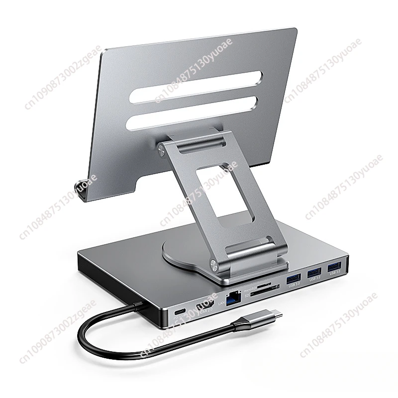 Type-C Docking Station, Flat Plate, Rotating Bracket, 4K, 60Hz Gigabit Network Port, USB 3.0, Splitter Hub Converter