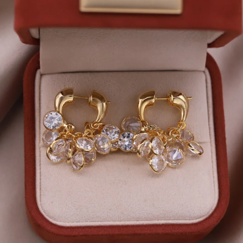 Korean new design fashion jewelry 14K gold plated luxury zircon pendant earrings elegant women's daily work accessories