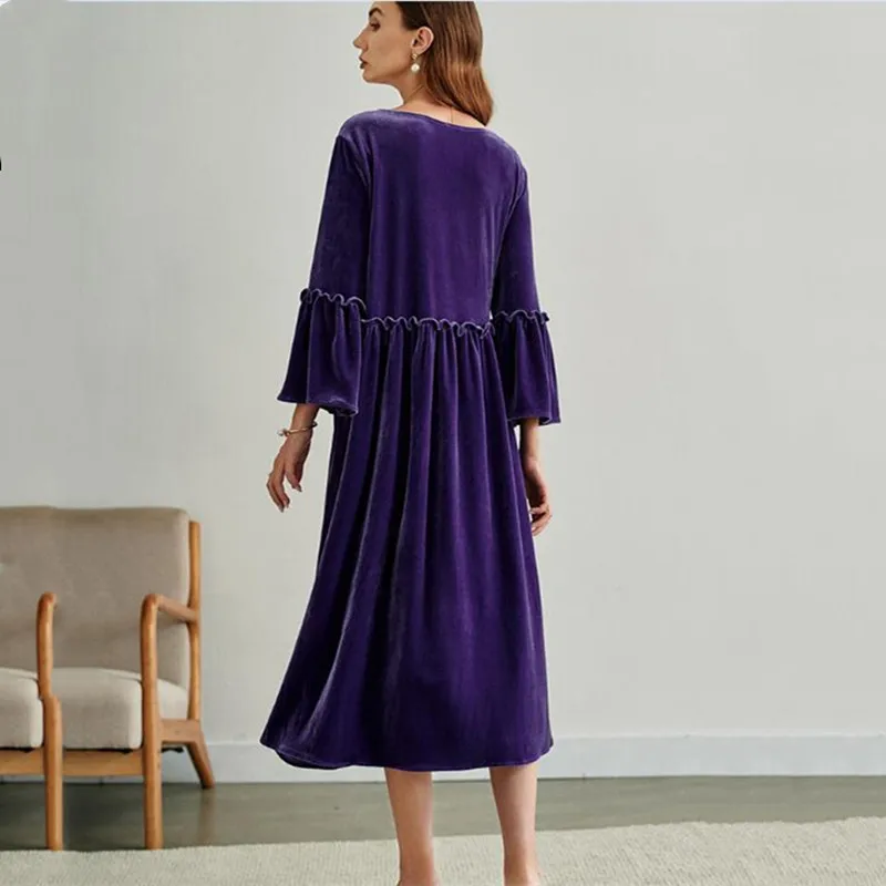 Ucrania mujeres Vintage plisado Vestido de terciopelo con volantes 2025 primavera otoño cuello redondo manga de mariposa Vestido de fiesta largo Vestido elegante