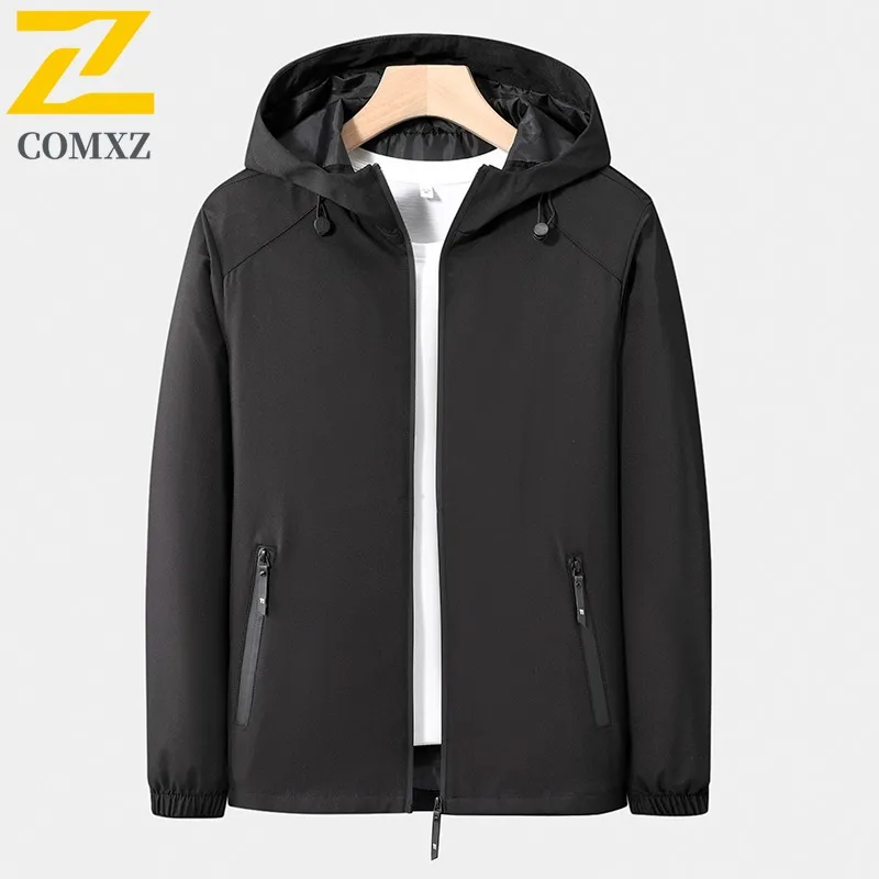 

COMXZ Brand Mens Jacket 2025 Leisure Solid Color Hooded Outdoor Cycling Coat Luxury Daily Style Lightweight Autumn Garment